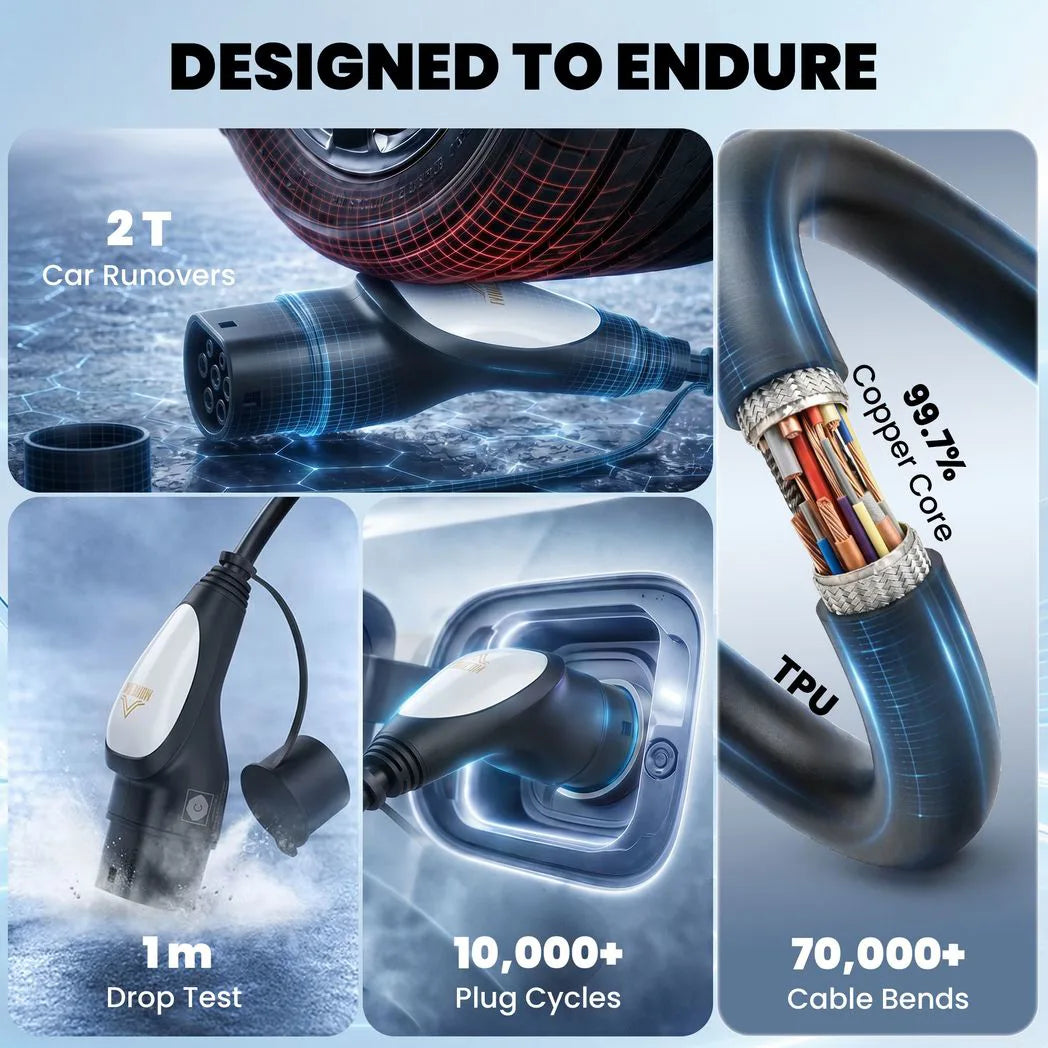 HOMCOM 10 m Type 2 EV Charging Cable, 7 kW 32A Mode 3 – Type 2 to Type 2 Extension Cable for EVs and PHEVs