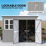 Outsunny 8.5 x 6ft Galvanised Steel Garden Shed with Foundation Kit, Window, Lockable Doors & Air Vents – Outdoor Storage, Light Grey