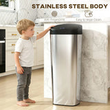 HOMCOM 50L Stainless Steel Sensor Bin with Slim 25cm Width – Hygienic Kitchen Rubbish Bin, Silver Tone