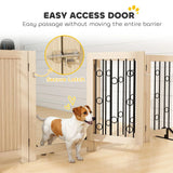 PawHut 4 Panel Freestanding Dog Gate with Lockable Door and Support Feet – Foldable Indoor Barrier, Oak