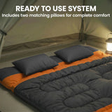 Outsunny Double Sleeping Bag with 2 Pillows – 220 x 160 cm Extra-Large Camping Bag for Adults, Grey and Orange