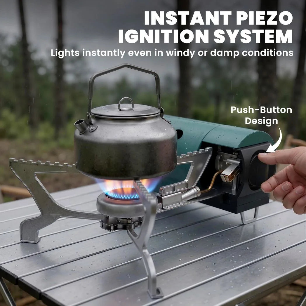 Outsunny 2670 W Foldable Camping Stove with Piezo Ignition and Safety Shut-Off – Portable Gas Cooker, Green
