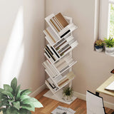 HOMCOM 9-Tier Tree Bookshelf with Steel Frame – Industrial Free Standing Bookcase for Books & Display, White
