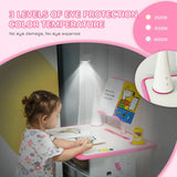 HOMCOM Kids Desk and Chair Set with Adjustable Height, Drawer & Book Stand – Study Table, Ages 6-12, Pink