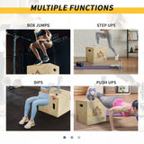 HOMCOM 3-in-1 Wooden Plyo Box with Handle Openings – Plyometric Jump Box for Home Gym, 12" x 14" x 16", Natural