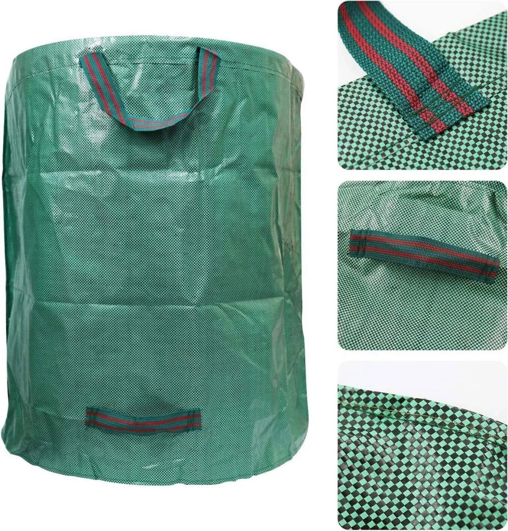 2 Pack 272L Reusable Garden Waste Bags – Heavy Duty Collapsible Woven Sacks with 4 Handles, Green