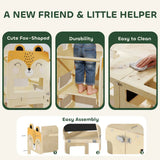 AIYAPLAY 3-in-1 Toddler Step Stool with Chalkboard – Fox-Shaped Standing Tower for Kitchen Counter, Natural