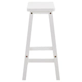 Set of 2 Pine Wood Saddle Seat Bar Stools with Footrests – Counter Height Kitchen and Home Bar Seating, White