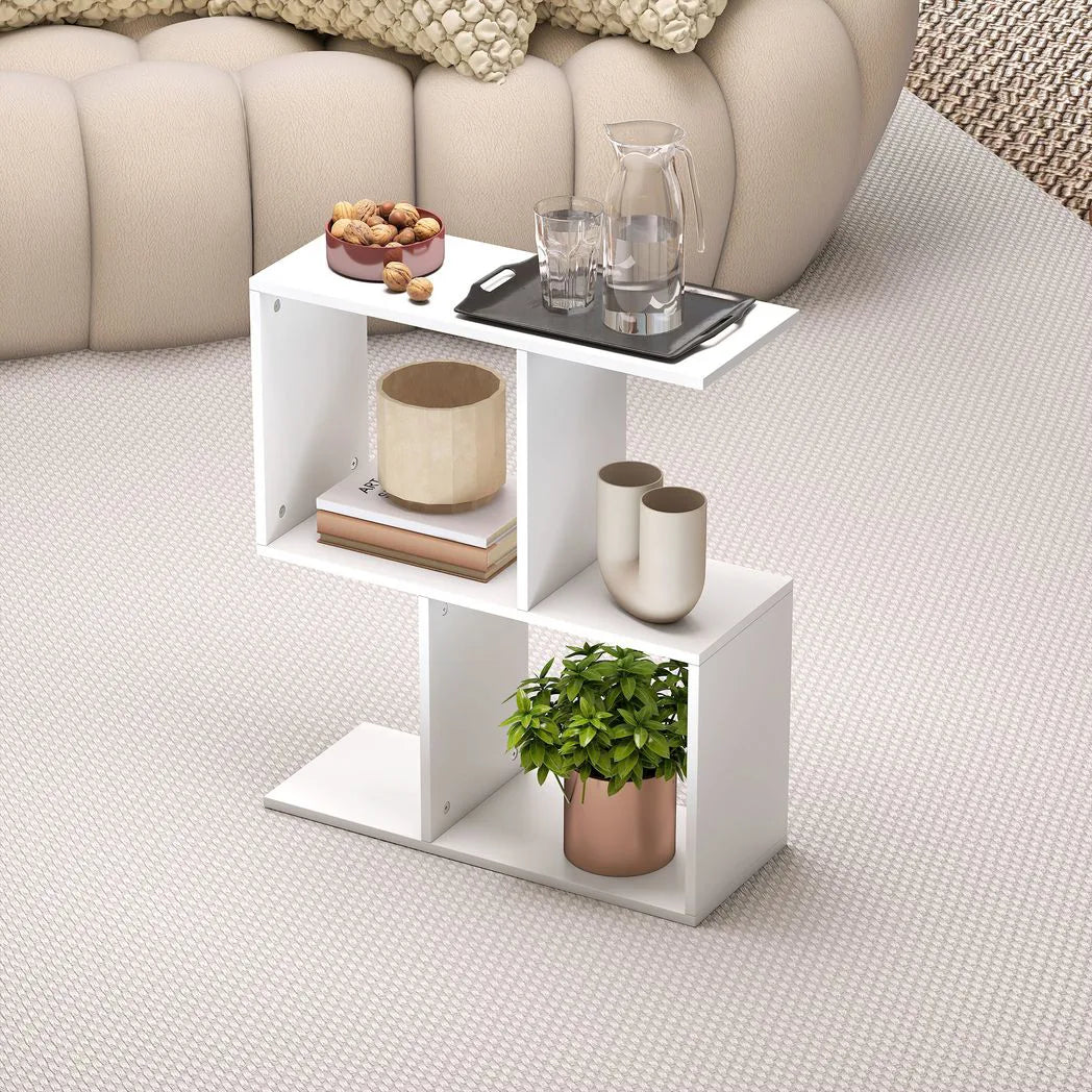 HOMCOM S-Shaped 3-Tier Narrow Side Table with Storage Shelves, 50W x 19.5D x 58H cm – Living Room End Table, White