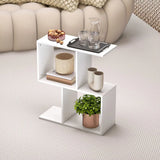 HOMCOM S-Shaped 3-Tier Narrow Side Table with Storage Shelves, 50W x 19.5D x 58H cm – Living Room End Table, White