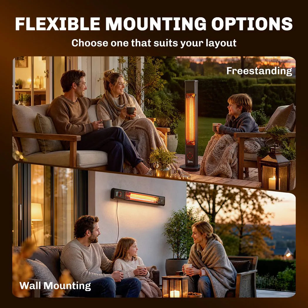 Outsunny 2000 W Electric Infrared Patio Heater with Cover – Free Standing or Wall Mounted, IP65, Black