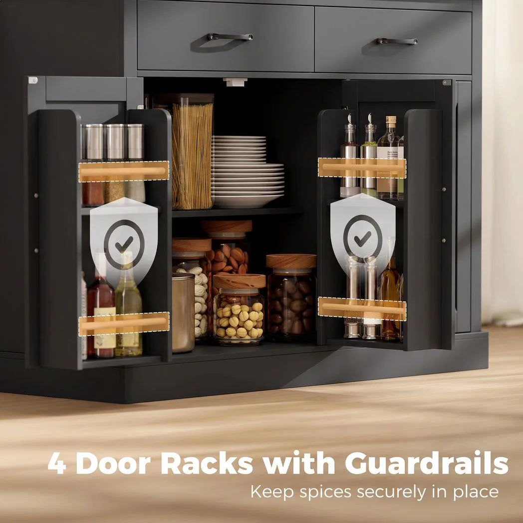 HOMCOM Tilt Out Trash Cabinet Kitchen Island with Charging Station, 57L Hidden Bin Storage, 2 Drawers & 2-Door Cupboard, Black