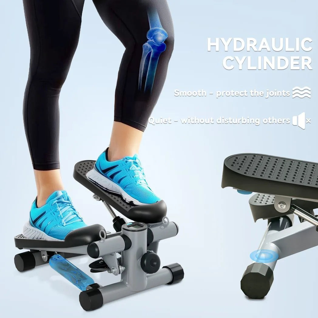 SPORTNOW Mini Stepper with Resistance Bands, LCD Monitor and Non-Slip Pedals – Home Workout Step Machine
