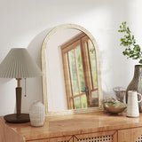 HOMCOM Arched Wall Mirror with Grooved Edge & Hooks, Wall-Mounted Mirror