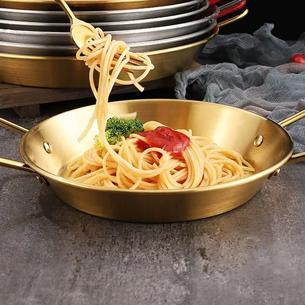 3 Piece Stainless Steel Double-Handle Frying Pan Set, 22cm, 24cm and 26cm – Seafood, Rice and Stir Fry Pans