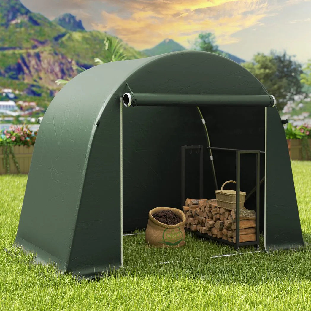 Outsunny 8 x 4 ft Garden Storage Tent, Waterproof Bike Shelter with Roll-Up Zip Door, Green