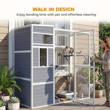 PawHut 4-Tier Wooden Catio Outdoor Cat Enclosure with Sun Roof, Resting Rooms, 3 Platforms & Window, Grey