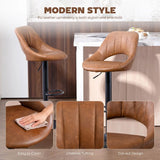 HOMCOM Set of 2 PU Leather Swivel Bar Stools with Backrest and Footrest – Adjustable Height, Brown