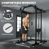 SPORTNOW Cable Crossover Machine with Lat Pull-Down, Pull-Up Station & Barbell Rack – Home Multi Gym