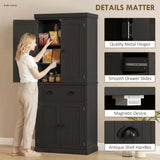HOMCOM Kitchen Storage Cabinet with Drawer and Adjustable Shelves – Traditional Beadboard Cupboard, Black