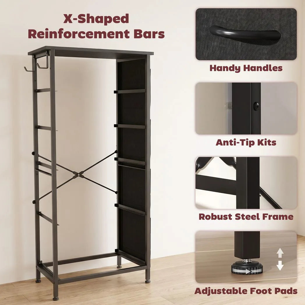 HOMCOM Chest of Drawers with 5 Fabric Drawers, 4 Pockets, 2 Hooks and Steel Frame – Tall Storage, Black