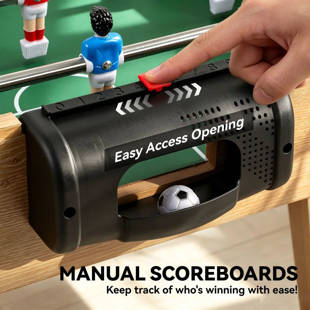 SPORTNOW 4ft Table Football with 22 Players, 2 Balls & Manual Scorers – Foosball Game Table, Natural Wood Finish