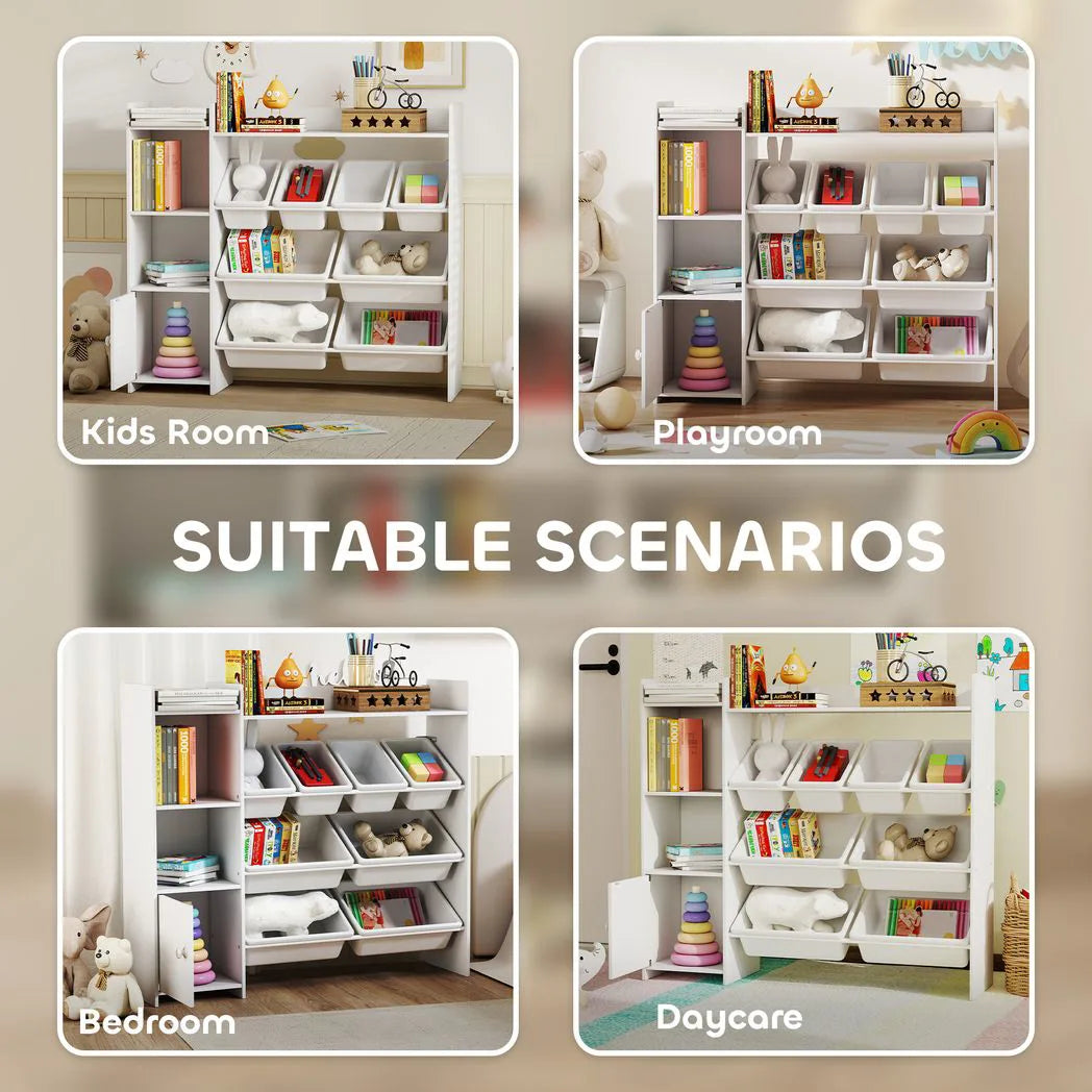 AIYAPLAY Kids Toy Storage Unit with 8 Removable Bins, Shelves & Cabinet – For Ages 3–8, White