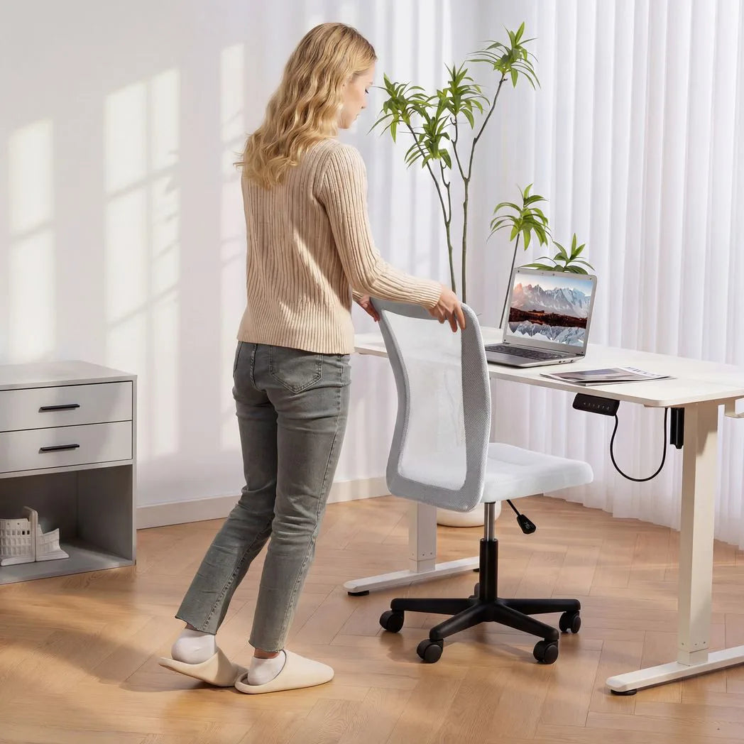 Vinsetto Armless Mesh Office Chair with Adjustable Height and 360° Swivel – Home Office, White