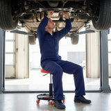 HOMCOM Rolling Mechanic Stool with Tool Tray and Wheels, Height Adjustable 38–48 cm – Workshop Seat, Orange
