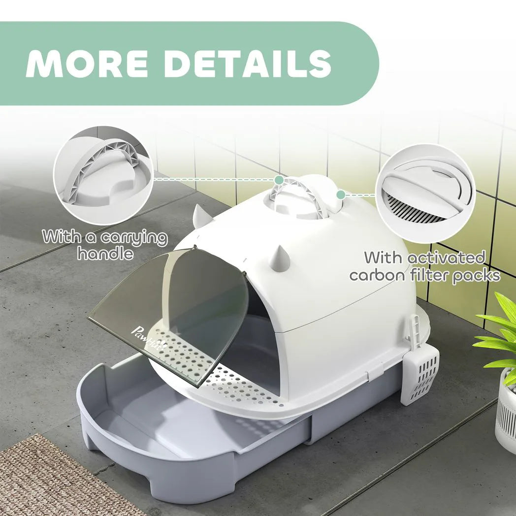 PawHut Enclosed Cat Litter Box with Pull-Out Drawer, Scoop and Deodorising Bags – Odour Control, Portable