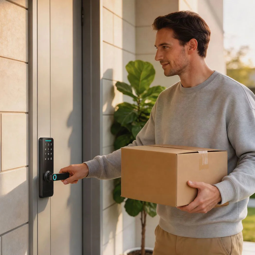 HOMCOM 5-in-1 Smart Door Lock with Fingerprint, Passcode, App and NFC Card – Keyless Entry, Doorbell