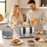 HOMCOM 1.7L 3000W Stainless Steel Kettle and 4-Slice Toaster Set with 7 Browning Levels – Cordless Fast Boil, Grey