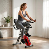 SPORTNOW 4-in-1 Folding Exercise Bike with Resistance Bands, 8-Level Magnetic Resistance & Bluetooth App, Red