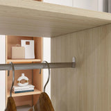 HOMCOM Mobile Open Wardrobe with Double Hanging Rails, 3 Shelves and 6 Wheels – Clothes Organiser, Natural