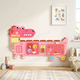 AIYAPLAY Wall-Mounted Montessori Busy Board with Xylophone – Dinosaur Toddler Learning Centre, Pink