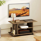 HOMCOM Modern Mobile TV Cabinet with Storage Shelves and 4 Casters, Bedroom Bookcase Unit – Walnut