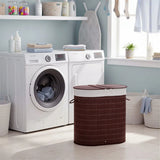HOMCOM 100L Bamboo Laundry Basket with Lid, 2 Compartments & Removable Liner – Washing Hamper, Brown