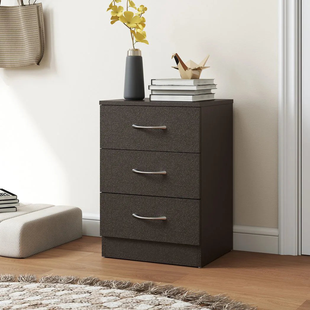 HOMCOM Three-Drawer Bedside Table with Wood-Effect Finish & Non-Slip Feet – Bedroom Nightstand, Black