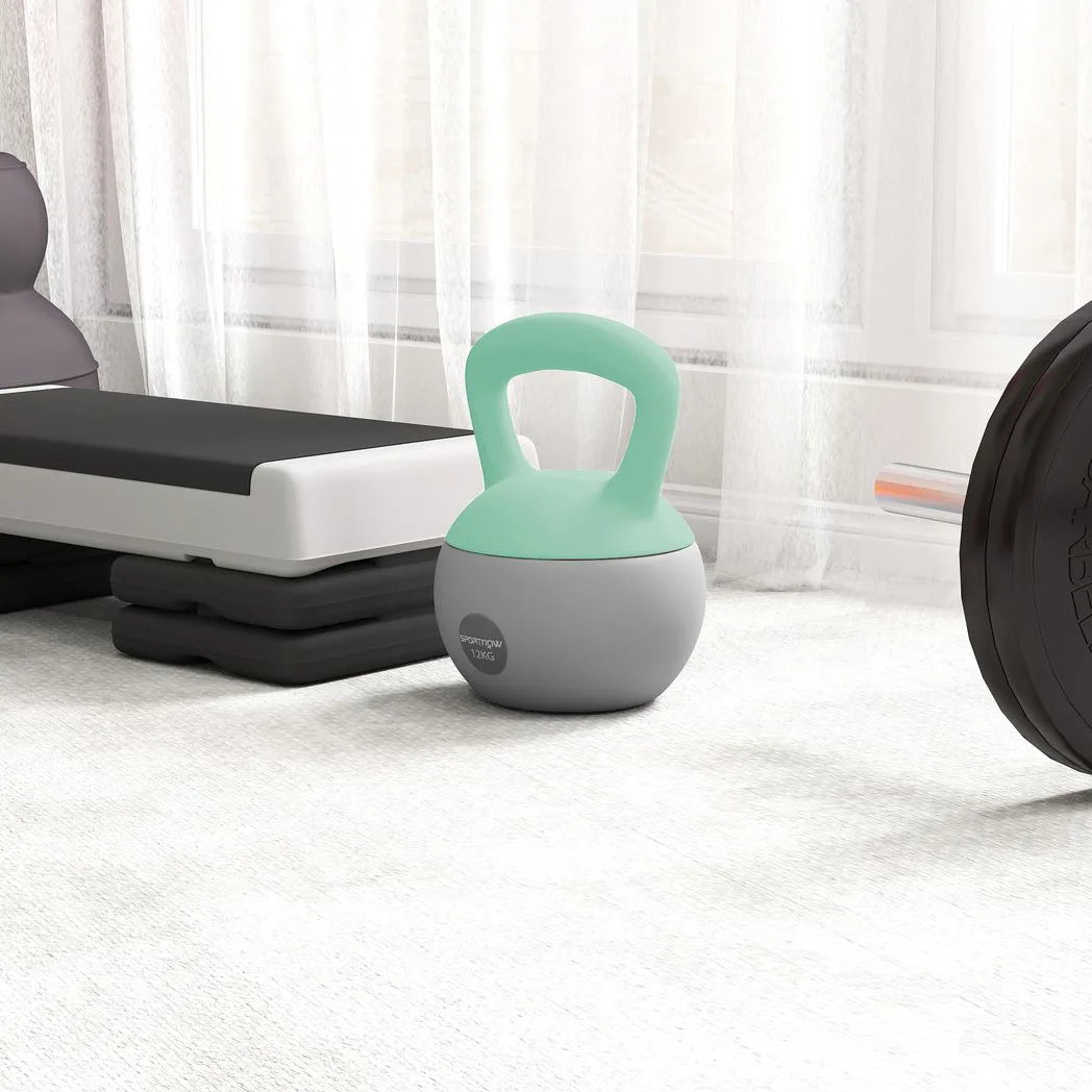 SPORTNOW 12kg Soft Kettlebell with Wide Non-Slip Handle & Flat Base – Home Gym Strength Training, Green/Grey