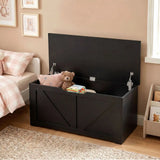 HOMCOM 127L Storage Chest Bench with Safety Hinges – Seat Trunk for Bedroom and Hallway, Black