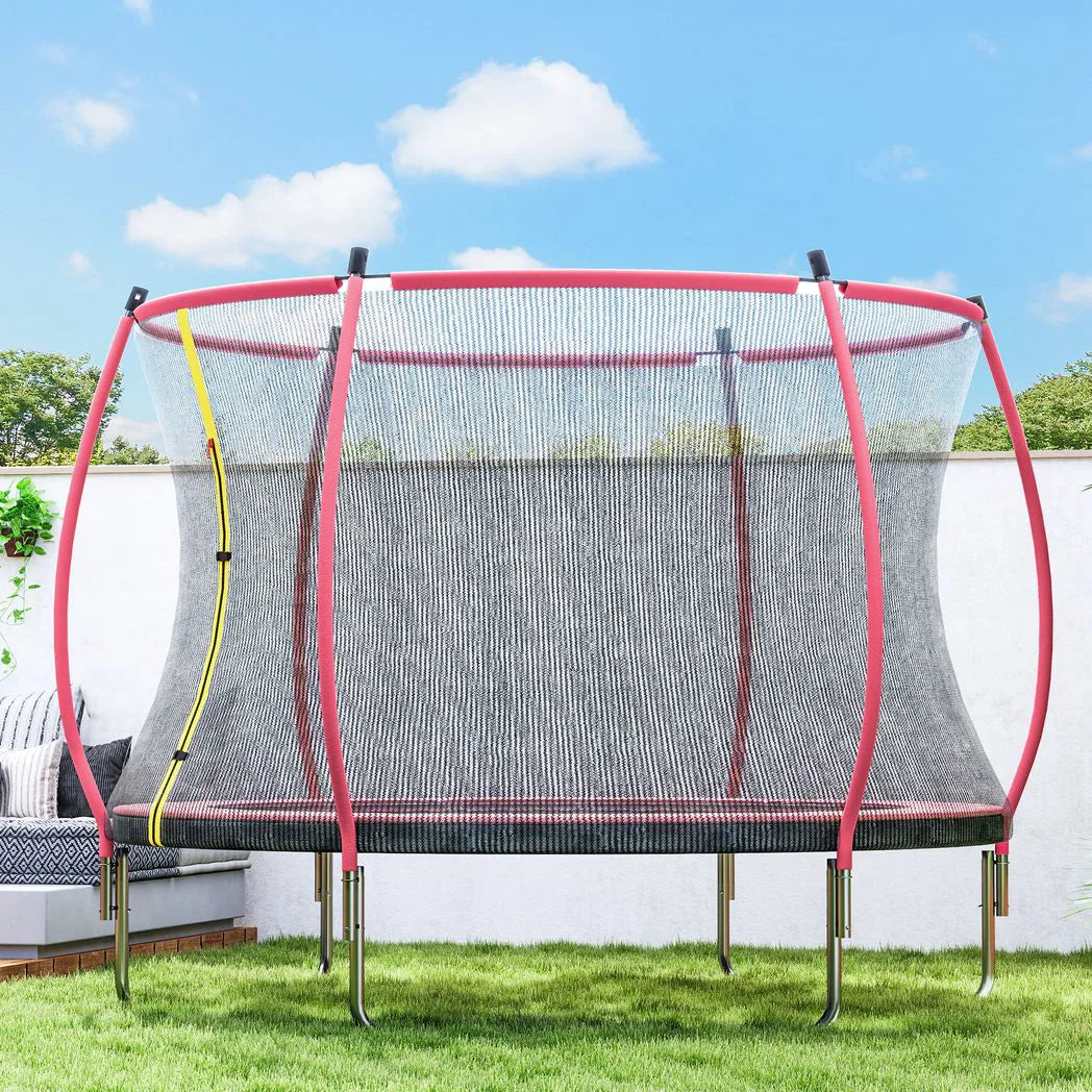 SPORTNOW 10ft Outdoor Trampoline with Enclosure Net, Padded Poles & Spring Cover – Garden Trampoline, Pink