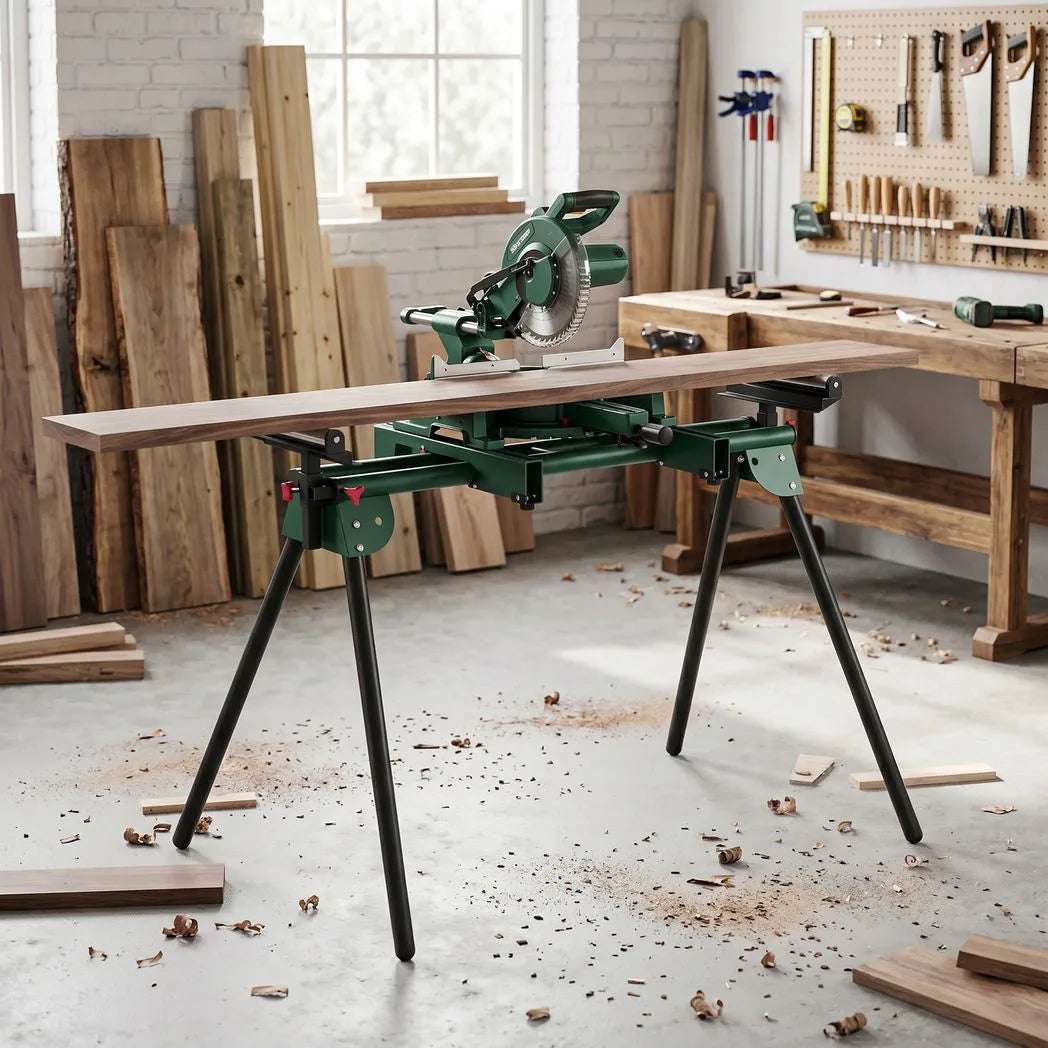 HOMCOM Universal Mitre Saw Stand with Adjustable Rollers and Support Arms – Portable Folding Stand, 150kg Load