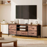 HOMCOM Industrial TV Stand with Charging Hub and 5 Fabric Drawers – Media Unit for 65 Inch TVs, Brown/Grey