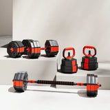 SPORTNOW 6-in-1 Adjustable Dumbbell Set, 30kg – Converts to Kettlebell, Barbell & Push-Up Stand for Home Gym, Red