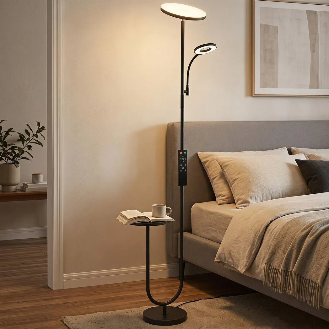 HOMCOM Uplighter Floor Lamp with Table and Reading Light