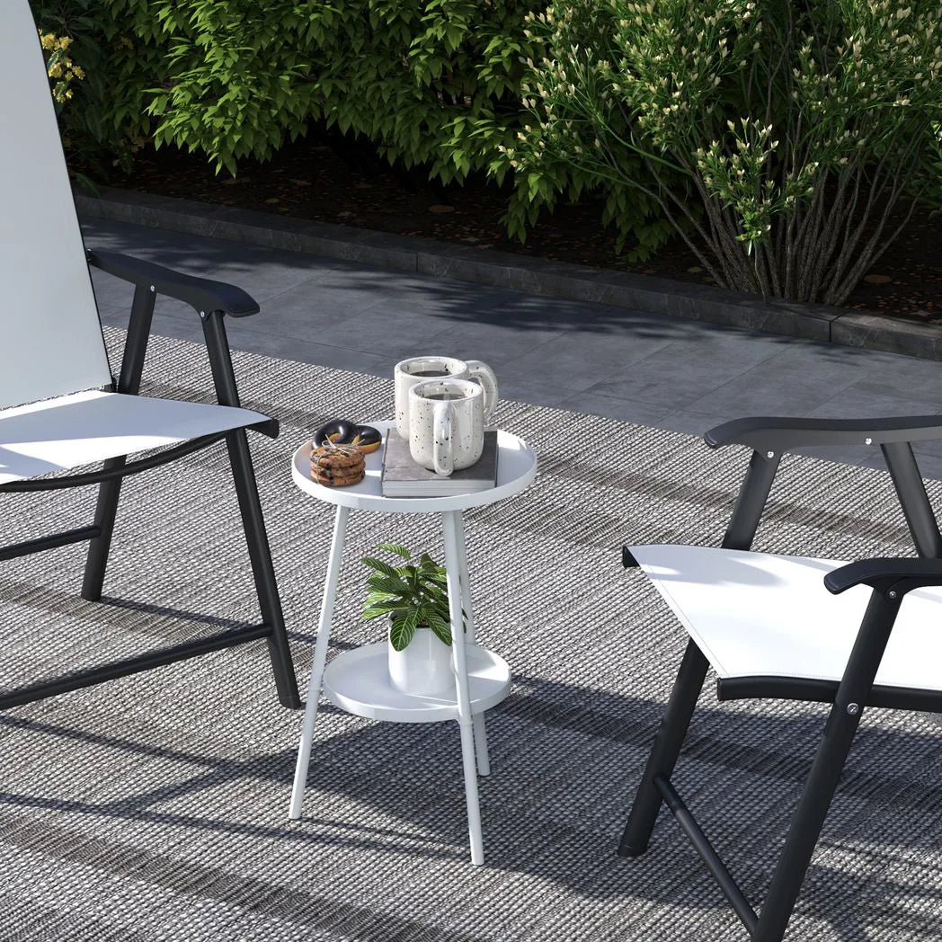 Outsunny Two-Tier Metal Garden Table with Tray-Style Tops – Compact Bistro and Balcony Side Table, White