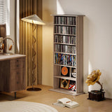 HOMCOM CD and DVD Storage Tower with 6 Adjustable Shelves, Holds 360 CDs – Natural Wood Finish