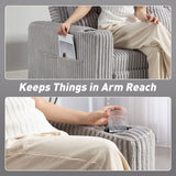 HOMCOM 2 Seater Click Clack Sofa Bed with Pull-Out Design and Cup Holders – Corduroy Upholstery, Light Grey