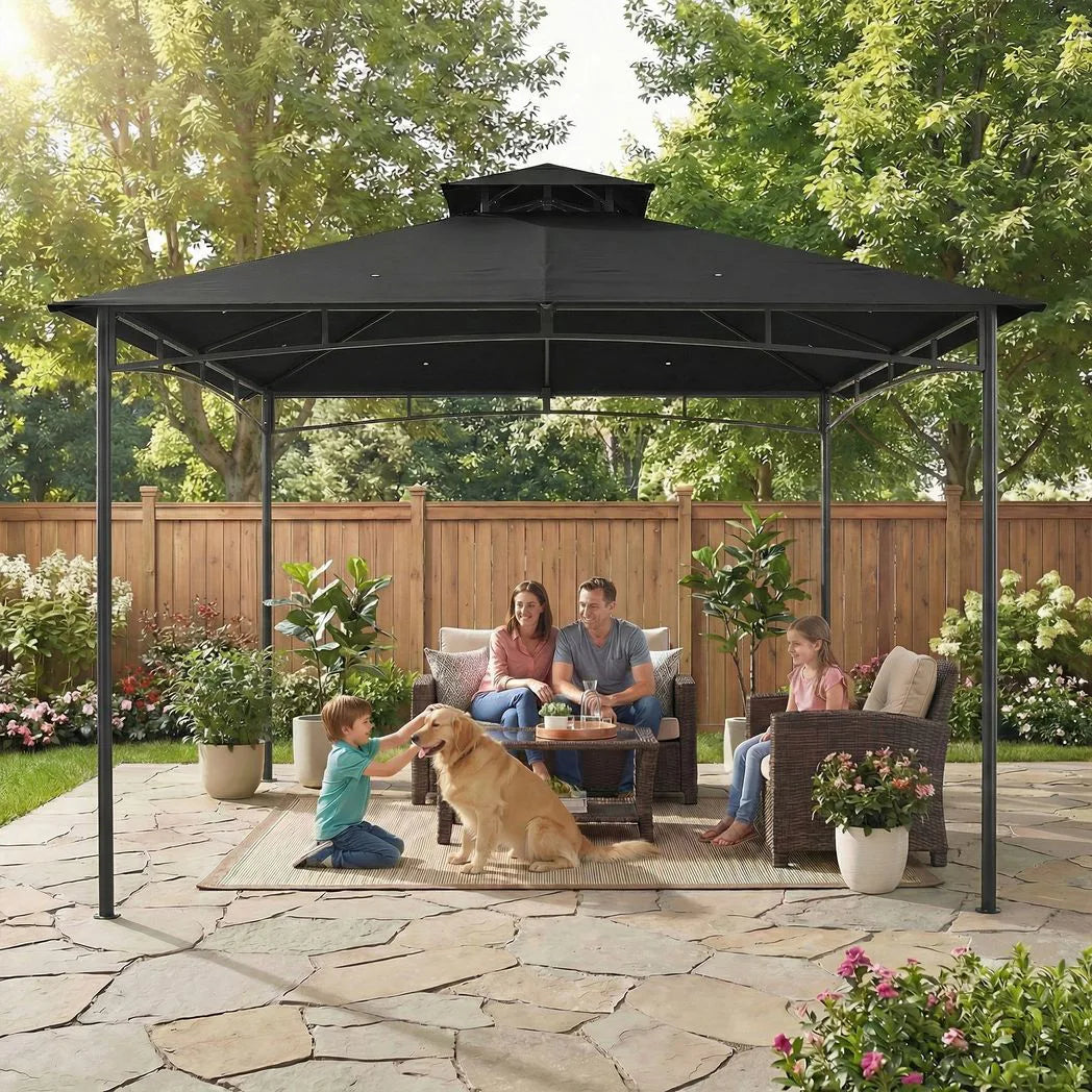 Outsunny 3 x 3 m Garden Gazebo with 2-Tier Roof, Waterproof UPF50 Fabric and Metal Frame – Patio Canopy, Black