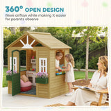 AIYAPLAY Kids Wooden Playhouse with Door, 3 Windows and 2 Flower Boxes – Garden Wendy House